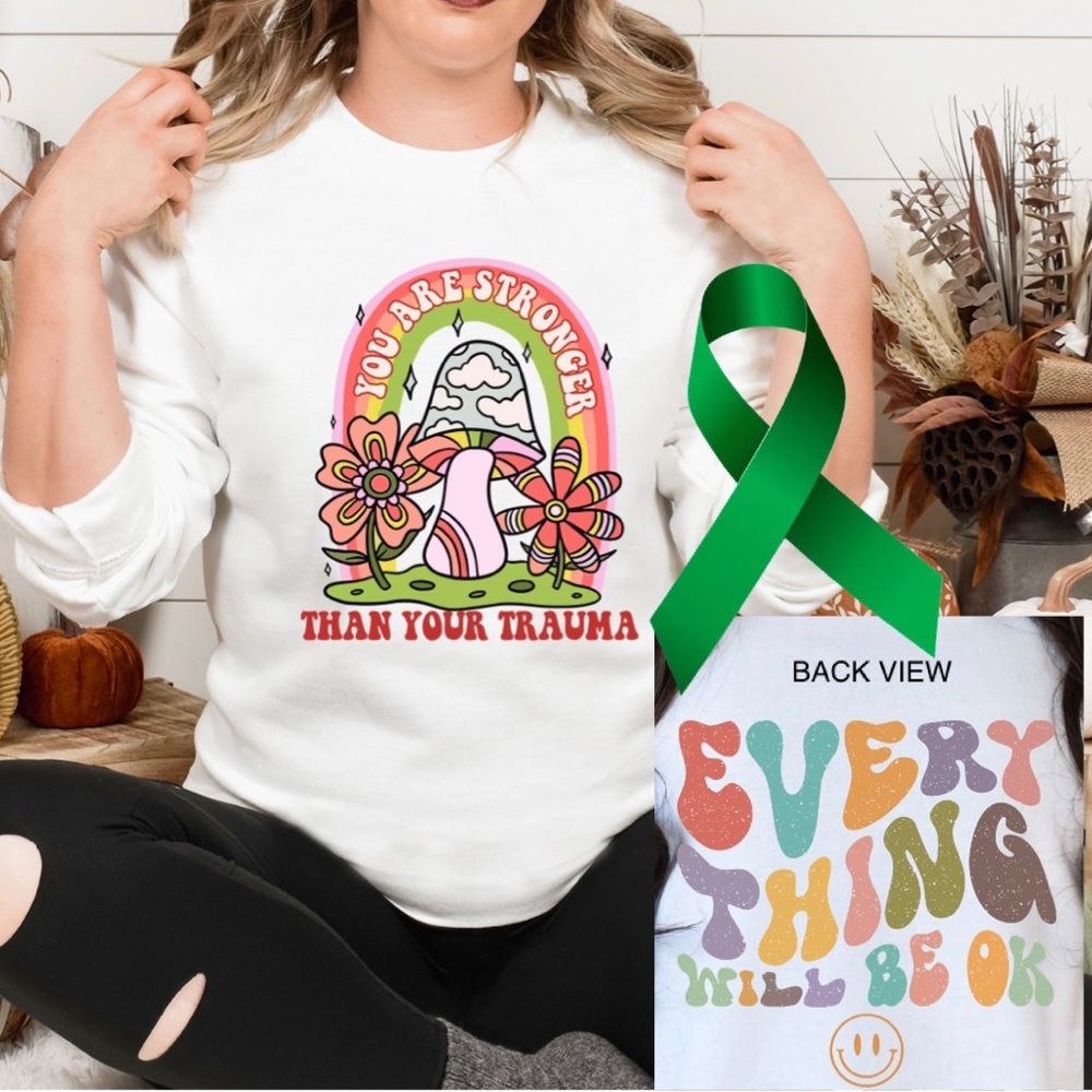Stronger than trauma mental health graphic crewneck sweatshirt oversized XL - Picture 1 of 10